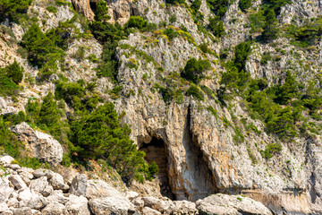 Italy, Capri, view of the coast seen from the sea.