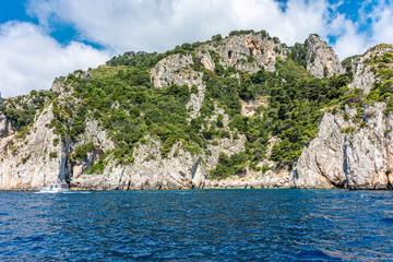 Italy, Capri, view of the coast seen from the sea.