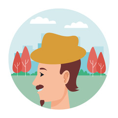 Young man face head profile cartoon