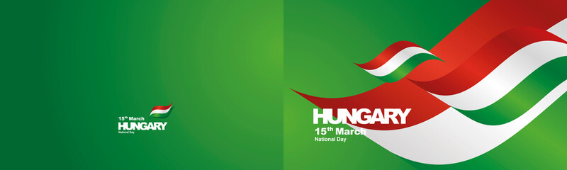 National Day Hungary flag ribbon two fold landscape background
