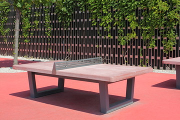 Stone ping pong table in a park. Tennis table for the game. 