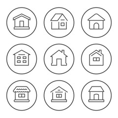 Set round line icons of house