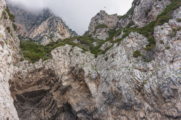 Italy, Capri, view of the coast seen from the sea.