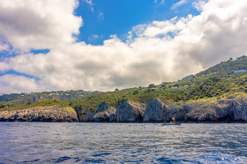 Italy, Capri, view of the coast seen from the sea.