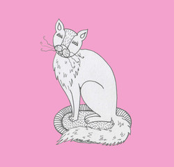 Sweety Kitty Cat. Lovely pet. Animal. Illustration. Pink color. Graphics.