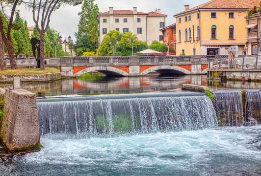 Bridge and Sile river in Treviso , Italy 