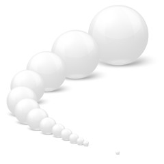 Vector 3D realistic white marble balls of different size, set in a row, on white background.