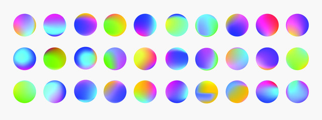 Set of round Vector Gradient. Multicolor Sphere. Modern abstract background texture. Template for design. Isolated objects.