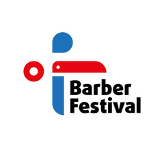 Sign for the barber festival, red-blue scissors