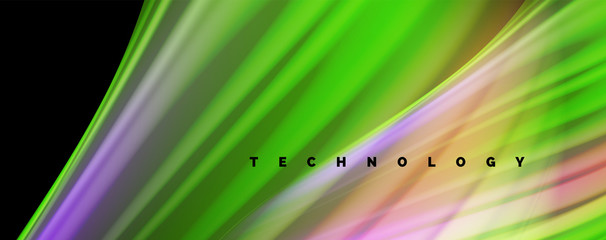 Modern rainbow liquid color flow colorful poster. Wave Liquid shape in black color background. Abstract composition