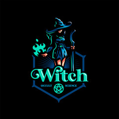 Fototapeta na wymiar Woman witch with a magic broom 
