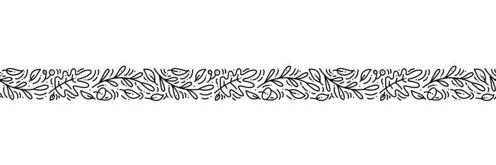 Seamless pattern ornament monoline with acorns, and autumn oak leaves in black. Perfect for wallpaper, gift paper, pattern fills, web page background, autumn greeting card, pillow