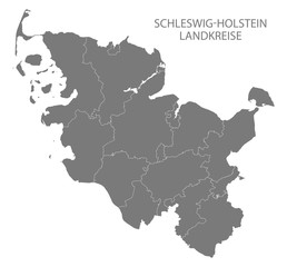 Modern Map - Schleswig-Holstein map of Germany with counties gray