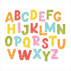 Cute hand drawn alphabet made in vector. Doodle letters for your design. Isolated characters. Handdrawn display font for DIY projects and kids design.