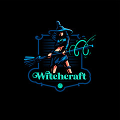 Woman witch with a magic broom