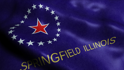 Waving Flag of Springfield City Closeup View