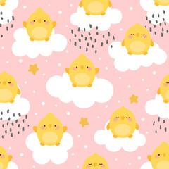 chick seamless pattern background, chicken easter pattern with cloud heart and star
