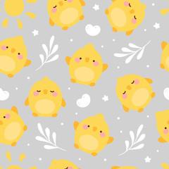 chick seamless pattern background, chicken easter pattern with cloud heart and star