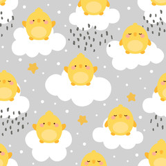 chick seamless pattern background, chicken easter pattern with cloud heart and star