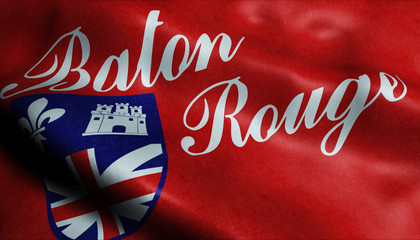 Fototapeta na wymiar 3D Waving Flag of Baton Rouge City Closeup View