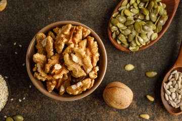 Close-up view of bowl with walnuts