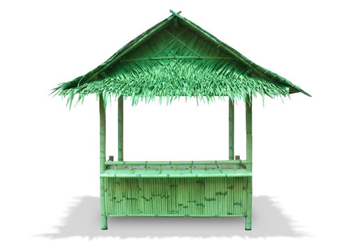 bamboo hut for display product on the beach isolated on white background clipping path