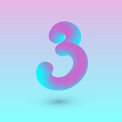 Three neon number 3 logo icon fluid set