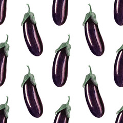 Watercolor background with fresh eggplant