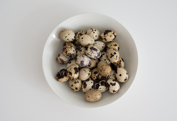  Quail eggs lie in a white plate