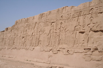 Panorama of a frieze in the Precinct of Amun Re, karnak temple