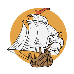 ship colorful ink line art