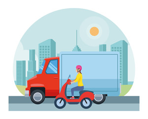 Vehicle and motorcycle with drivers riding