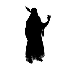 The Indian woman silhouette, black vector illustration Isolated on white background. The aboriginal of America in traditional suit.