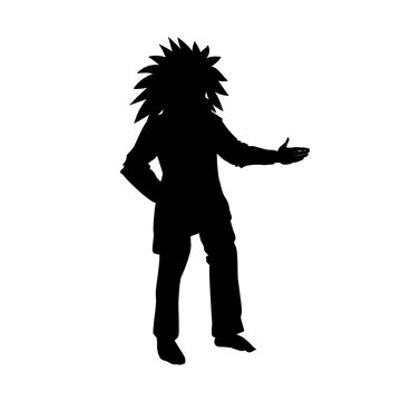 recommend clip art: The Indian man silhouette, black vector illustration Isolated on white background. The aboriginal of America in traditional suit.