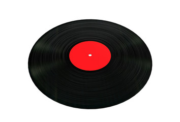 Obraz premium Black Vinyl Record with White Blank Label on a white background. 3d Rendering