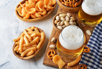 Beer and various snacks