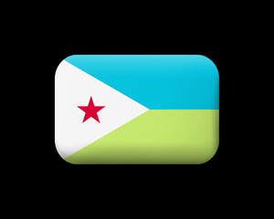Flag of Djibouti. Matted Vector Icon and Button. Rectangular Shape with Rounded Corners