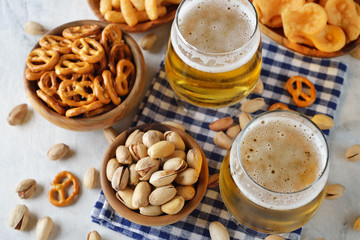Beer and various snacks