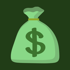 Money bag on a green background. An object. Vector illustration.