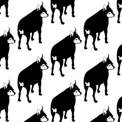 Vector pattern with hand drawn illustration of toy terrier isolated.