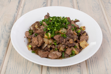 Kazakh national dish of meat and liver - kuyrdak