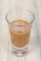 beautiful and juicy sauce seasoning for various dishes on a wooden substrate, for decoration in food design and cooking