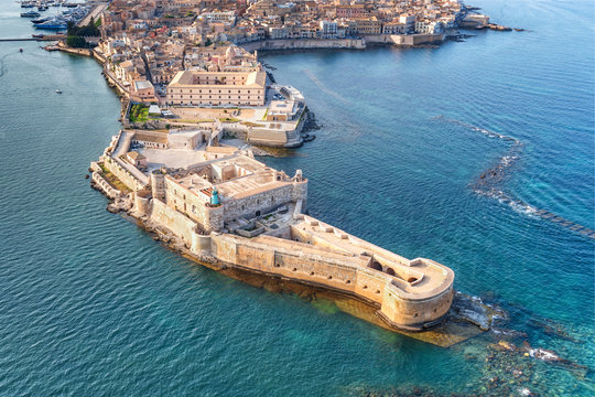 Aerial view of Maniace fortress in Ortigia.