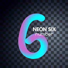 Six neon number 6 logo icon fluid set