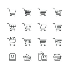 Shopping cart related icons: thin vector icon set, black and white kit - obrazy, fototapety, plakaty
