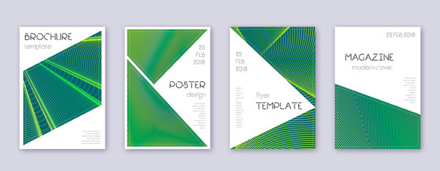 Naklejka premium Triangle brochure design template set. Green abstr