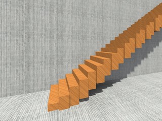 Conceptual stair on wall background building or architecture as metaphor to business success, growth, progress or achievement. 3D illustration of creative steps riseing up to the top as vision design