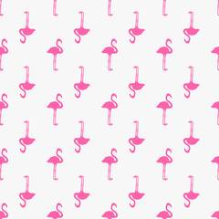 Seamless abstract wallpaper with flamingos. Hand drawn cartoon birds. Print for polygraphy, shirts and textiles. Colored texture. Pattern for your design