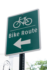 Bicycle route sign closeup