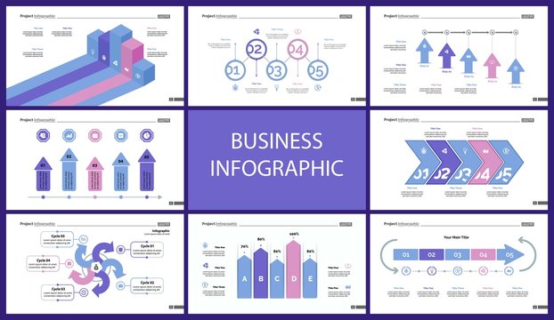 Business inforgraphic design set for management concept. Can be used for business project, annual report, web design. Process chart, option chart, scatter plot, pie chart, flowchart, donut diagram